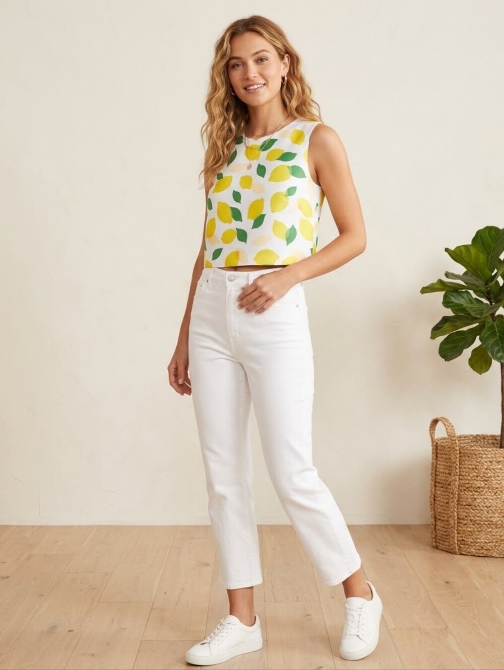 kate spade New York Lemon Print Sleeveless Crop Top